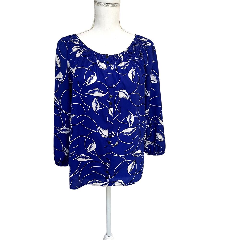 Yumi Kim Blouse SS11-75 111916 Medium Cobalt Blue and White Floral